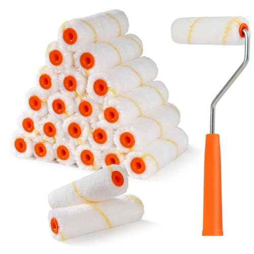 24 Pack Microfiber Paint Roller 4 Inch, Mini Paint Roller Covers, 3/8 Inch Nap, Small Paint Rollers for House Painting with Paint Roller Frame, Wall Painting Tool
