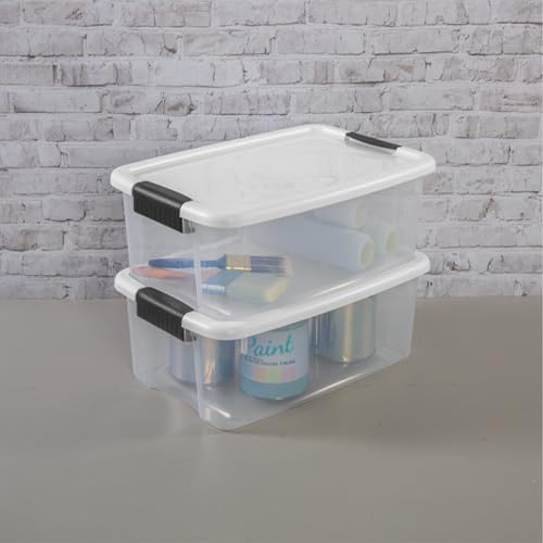 Sterilite 6-Pack Ultra Latching Box, Storage Bins with Lids, Clear Plastic, 18 Quart - Heavy-Duty Organizing Containers for Closet, Bathroom, and Office - size: 18 Quart