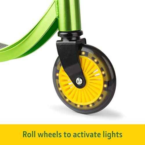 TOMY John Deere Kids Kick Scooter - Aluminum Girls and Boys Scooter -Includes Light Up Wheels and Adjustable Height for Growing Kids - for Ages 5 Years and Up