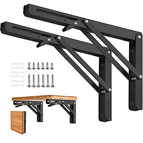 Folding Shelf Brackets - 20 Inch 2 Pcs Heavy Duty Metal Collapsible Shelf Bracket, DIY Wall Mounted Shelf Bracket, Space Saving for Bench Table - size: 20 Inch- 2 Packs