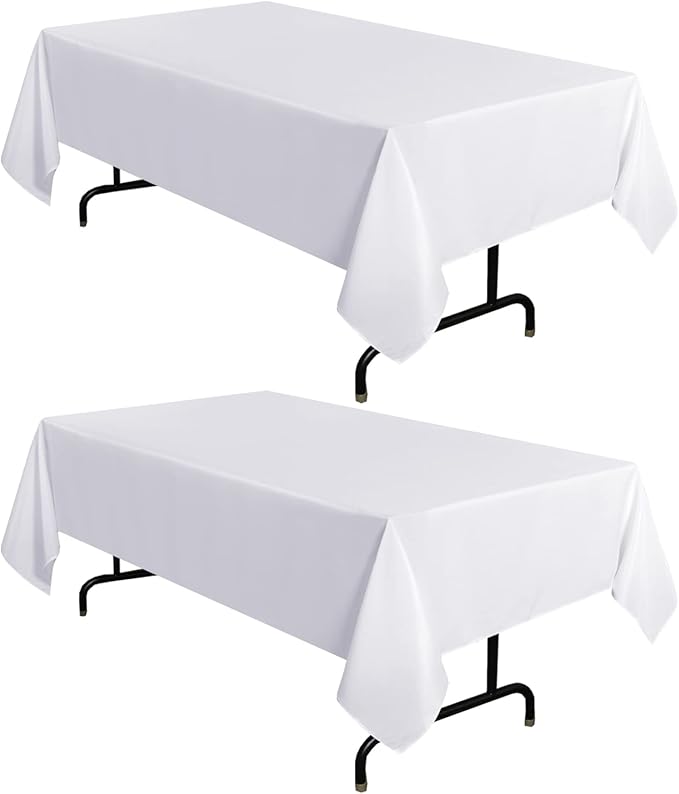sancua 2 Pack White Tablecloth 54 x 78 Inch, Rectangle 4 Feet Table Cloth - Stain and Wrinkle Resistant Washable Polyester Table Cover for Dining Tables, Buffet Parties and Camping
