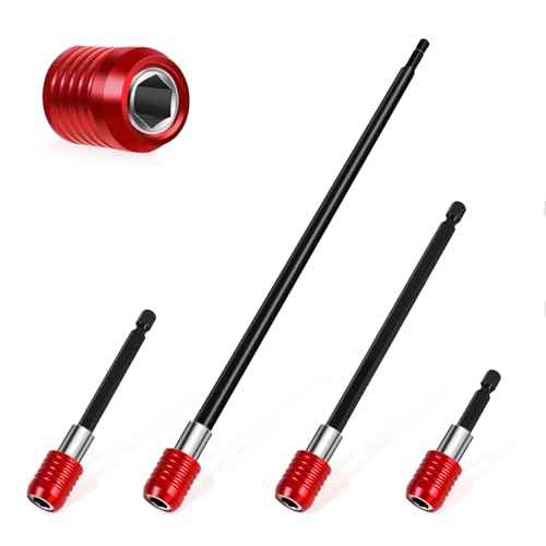 2/4/6/12'' Drill Bit Extension with Magnetic Bit Holder, 1/4'' Hex Drill Extension Bit Holder for Impact Driver, Cr-V Steel Quick Release (4PCS)