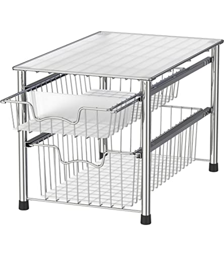 Simple Houseware Stackable 2 Tier Sliding Basket Organizer Drawer, Chrome - color: Chrome, size: 2-tier