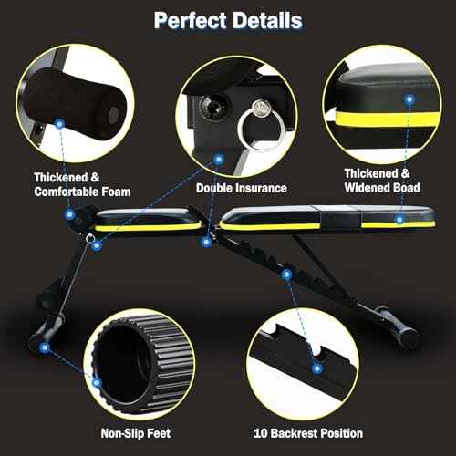 Adjustable Weight Bench, Foldable Workout Benches for Home Gym, 10 Backrest Position Exercise Bench for Strength Training, Upgraded Thickened Steel Support Max Capacity 700LBs