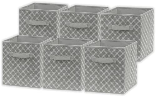 Simple Houseware 11-Inch Foldable Cube Storage Organizer Bin, Geometric Grey, 6 Pack - color: Grey - Geometric