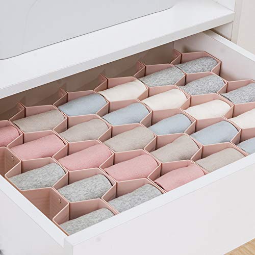 Poeland Drawer Divider Organizer Adjustable DIY Grid Honeycomb Drawer Divider for Underwear Belt Scarf Socks Pink 2 Pack - color: Pink(2pack)