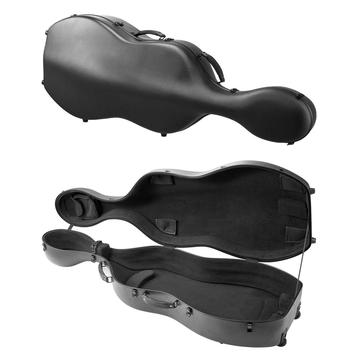 4/4 Full Size Cello Case, Composite Carbon Fiber, Lightweight Portable Travel Carrying Bag, with Plush Lining, Dual Shoulder Straps, Anti-Scratch, Professional Cello-Shape, for Cello, Black