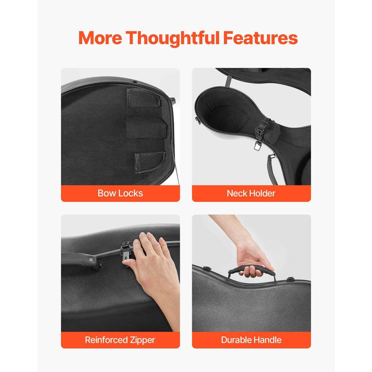 4/4 Full Size Cello Case, Composite Carbon Fiber, Lightweight Portable Travel Carrying Bag, with Plush Lining, Dual Shoulder Straps, Anti-Scratch, Professional Cello-Shape, for Cello, Black