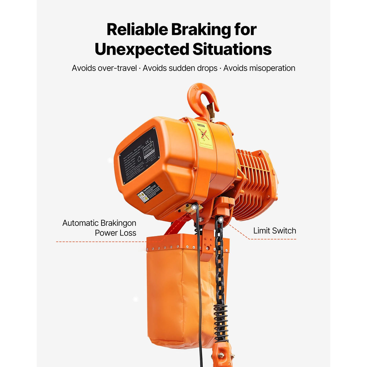 4400 lbs Electric Chain Hoist, 20 ft Lifting Height, Three-Phase Overhead Crane with 328 ft Wireless Remote Control, Single G100 Chain Electric Lift Hoist for Factories, Warehouses, Garages