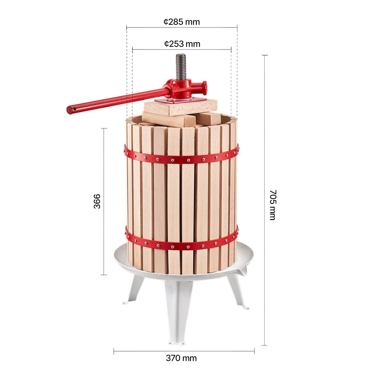 4.75 Gal/18L Fruit Wine Press, Solid Wood Basket with 8 Blocks, Heavy Duty Manual Juice Maker, Cider Apple Grape Tincture Honey Olive Oil Making Press with Handle for Kitchen, Home