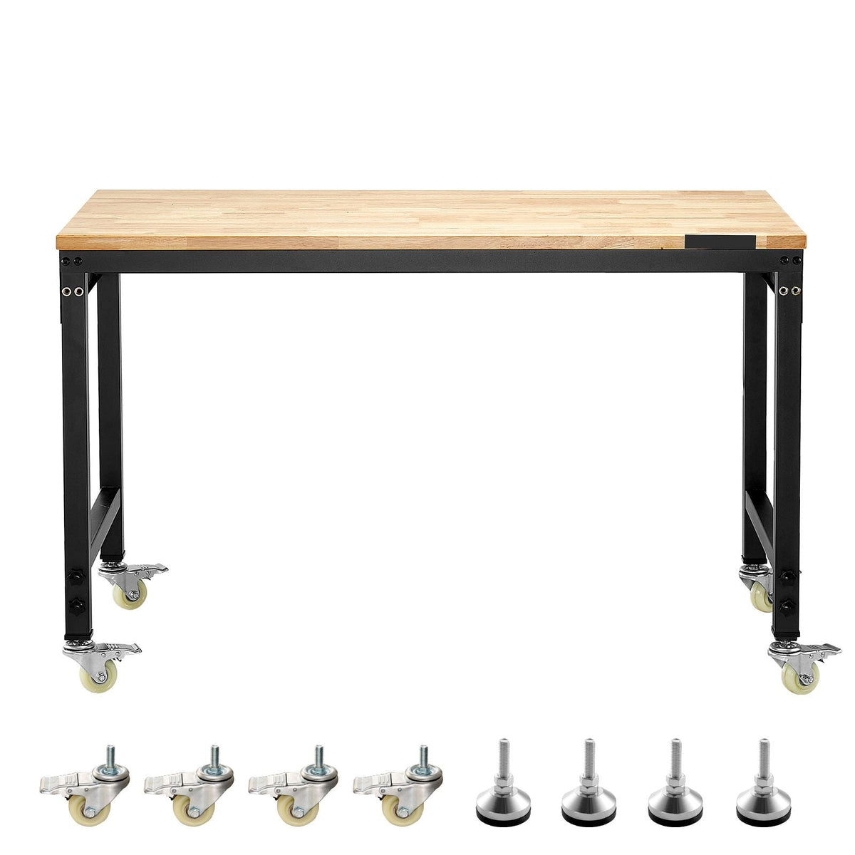 48-Inch Adjustable Workbench, 2000 lbs Load, Work Bench with Power Outlet, Wheels, and Pegboard, Heavy Duty Oak Wood Top Work Table for Garage, Workshop, Office, and Home