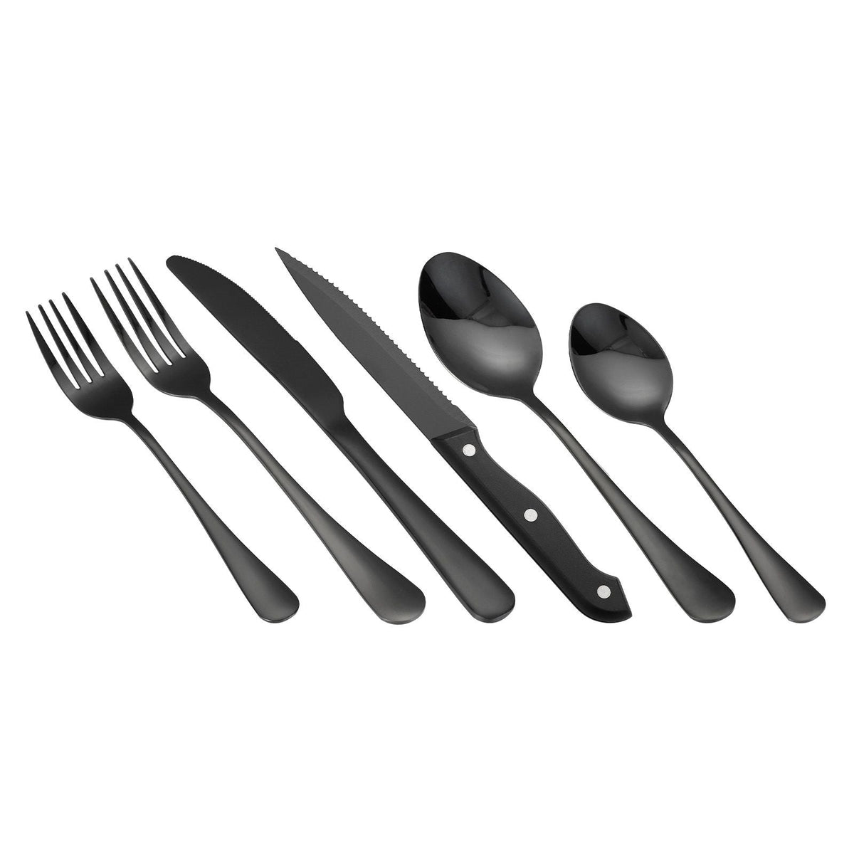 48-Piece Black Silverware Set with Steak Knives, Food-Grade Stainless Steel Flatware Utensils for 8, Mirror Finished Cutlery Set, Dishwasher Safe Eating Tableware for Kitchen Home, Service for 8