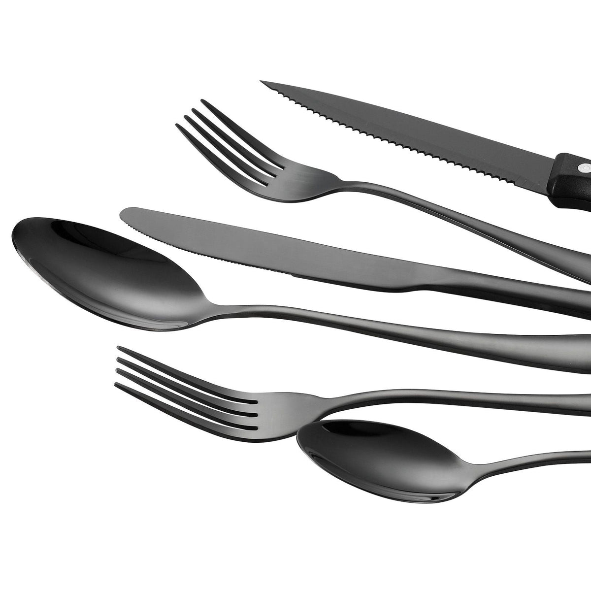 48-Piece Black Silverware Set with Steak Knives, Food-Grade Stainless Steel Flatware Utensils for 8, Mirror Finished Cutlery Set, Dishwasher Safe Eating Tableware for Kitchen Home, Service for 8