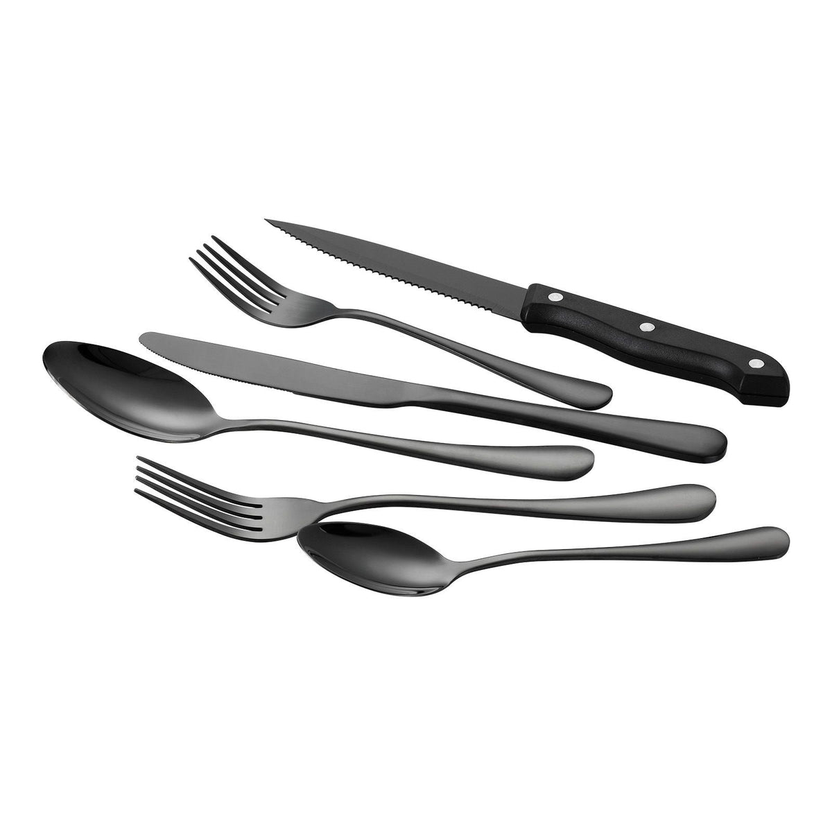 48-Piece Black Silverware Set with Steak Knives, Food-Grade Stainless Steel Flatware Utensils for 8, Mirror Finished Cutlery Set, Dishwasher Safe Eating Tableware for Kitchen Home, Service for 8