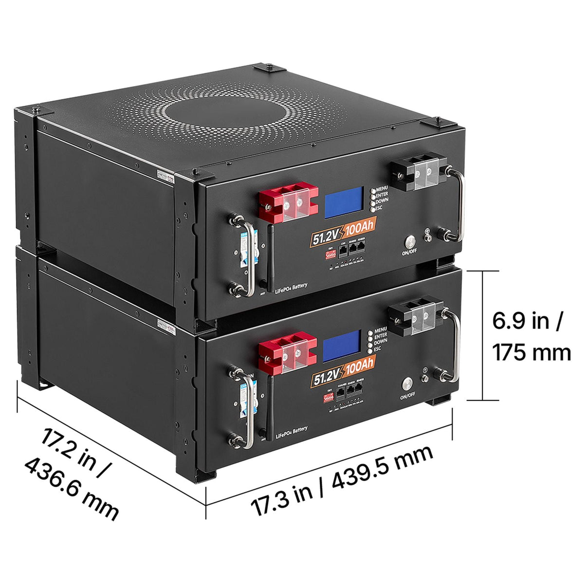 48V 100Ah LiFePO4 Lithium Battery, Built-in 100A BMS, 51.2V Server Rack LiFePO4 Battery with Bluetooth & Display, 5120Wh Capacity, 6000 Cycles, for Solar Energy Storage Home Backup Power, 2 Pack