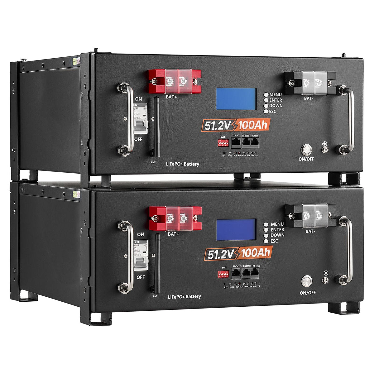 48V 100Ah LiFePO4 Lithium Battery, Built-in 100A BMS, 51.2V Server Rack LiFePO4 Battery with Bluetooth & Display, 5120Wh Capacity, 6000 Cycles, for Solar Energy Storage Home Backup Power, 2 Pack