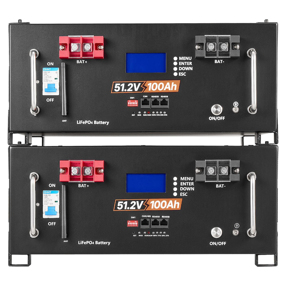 48V 100Ah LiFePO4 Lithium Battery, Built-in 100A BMS, 51.2V Server Rack LiFePO4 Battery with Bluetooth & Display, 5120Wh Capacity, 6000 Cycles, for Solar Energy Storage Home Backup Power, 2 Pack