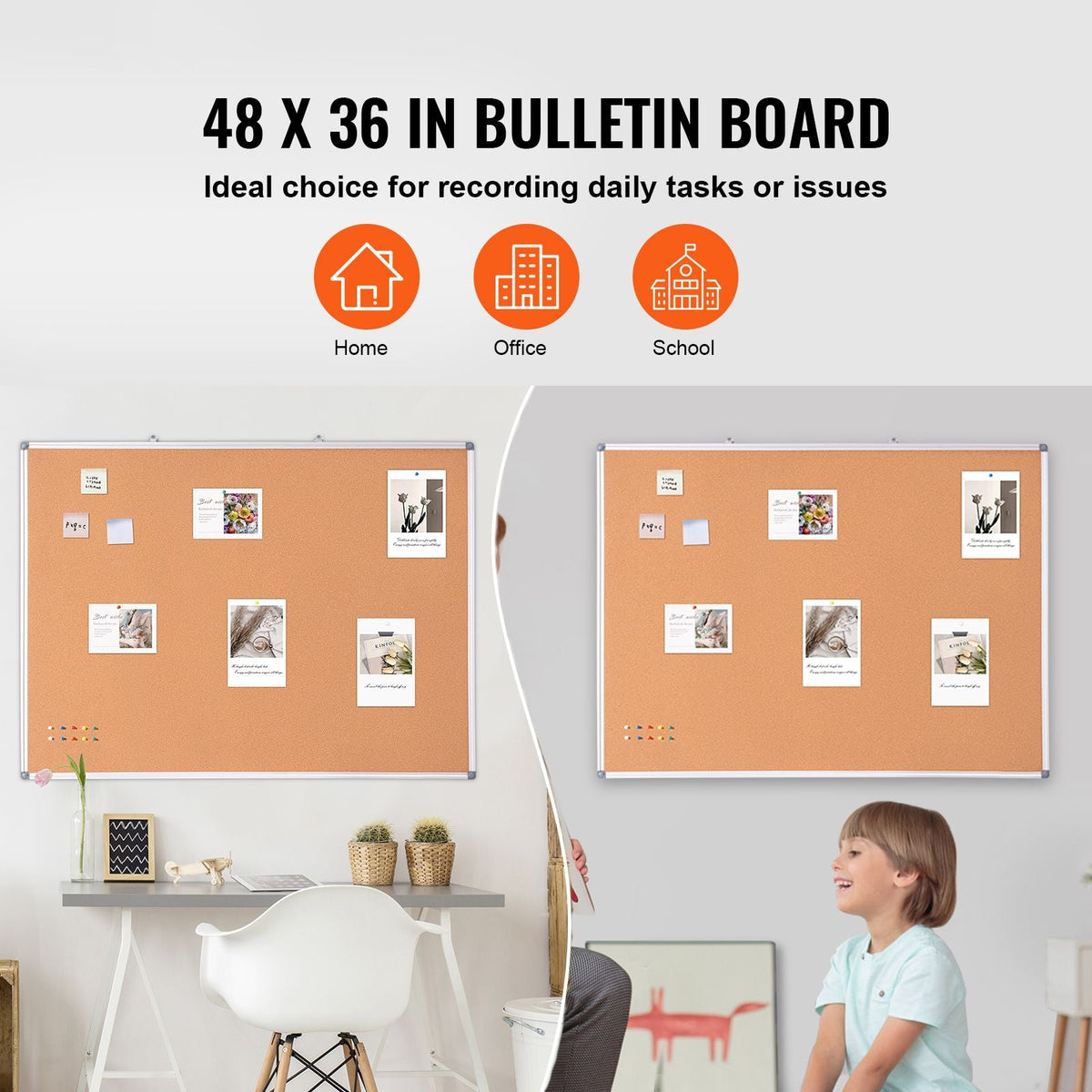 48"x36" Large Cork Board – Wall-Mounted Bulletin Board with Pin Board – Perfect for School, Home, Office