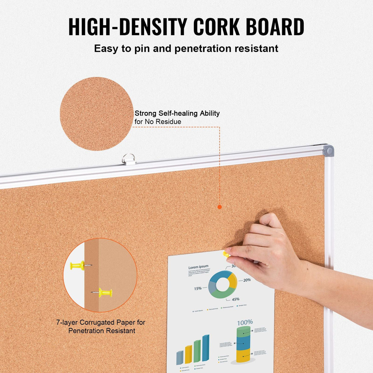 48"x36" Large Cork Board – Wall-Mounted Bulletin Board with Pin Board – Perfect for School, Home, Office