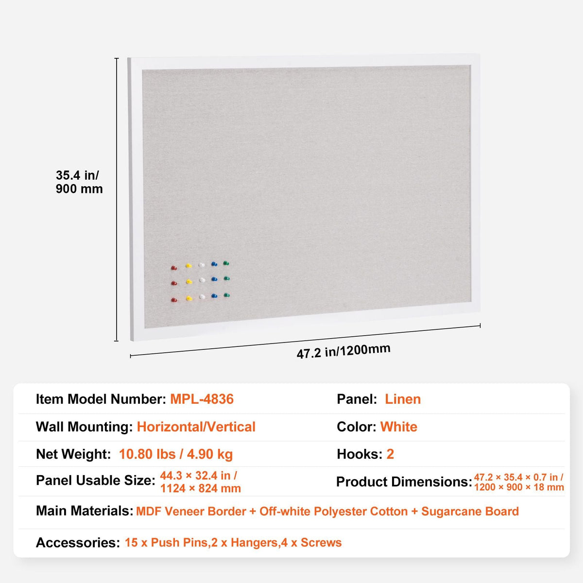 48"x36" White Cork Board with Linen Surface – Stylish Wall-Mounted Bulletin Board for Home, School, Office – Elegant & Functional Noticeboard