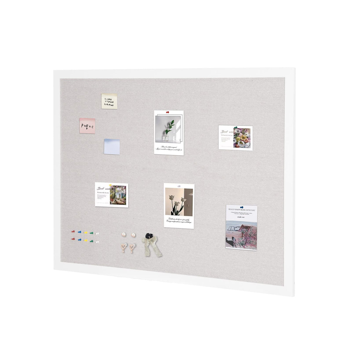 48"x36" White Cork Board with Linen Surface – Stylish Wall-Mounted Bulletin Board for Home, School, Office – Elegant & Functional Noticeboard