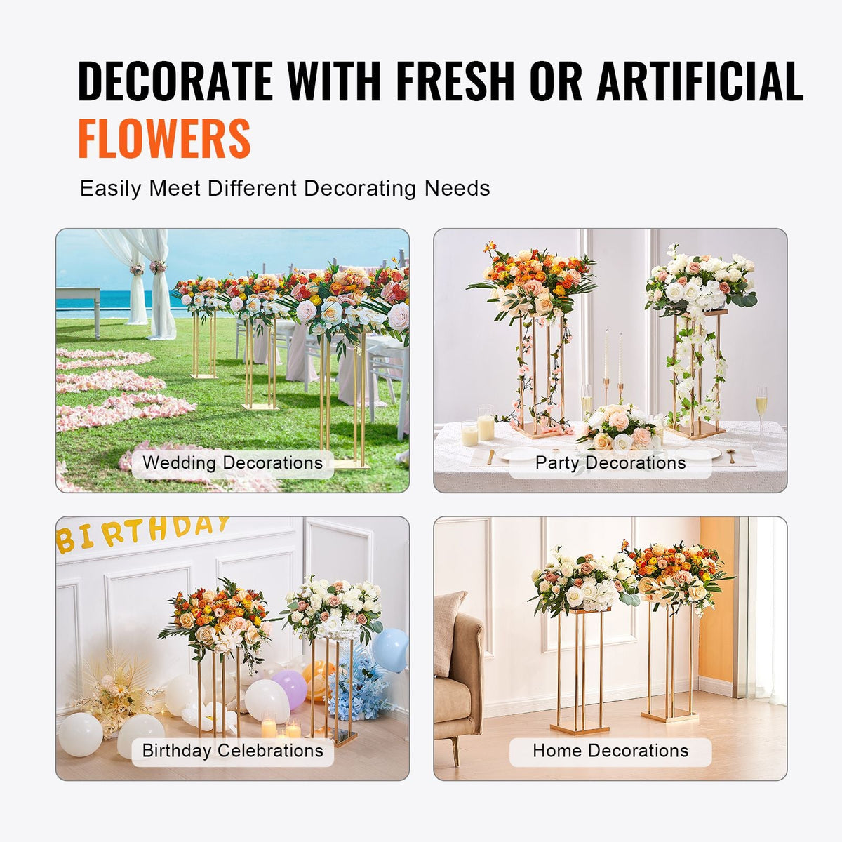 4PCS Gold Metal Column Wedding Flower Stand, 31.5inch High With Metal Laminate, Vase Geometric Centerpiece Stands, Cylindrical Floral Display Rack for Events Reception, Party Road Leads