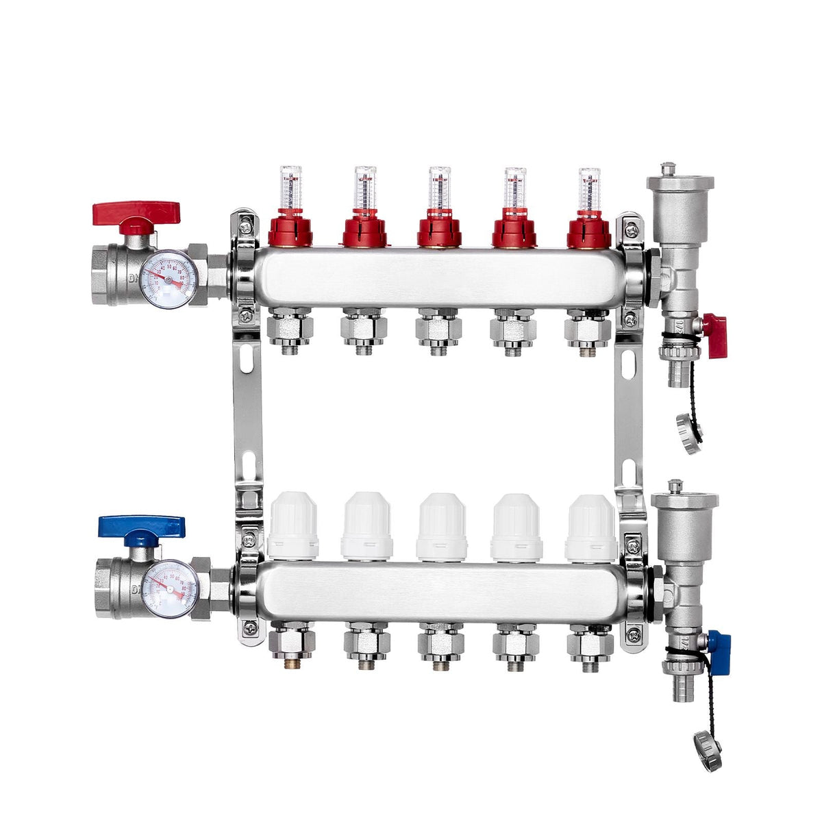 5-Branch Radiant Heat Manifold, 1/2" PEX Tubing Manifold, Stainless Steel PEX Manifold for Hydronic Radiant Floor Heating, Radiant Heat PEX Manifold Kit with 1/2" Adapters Included