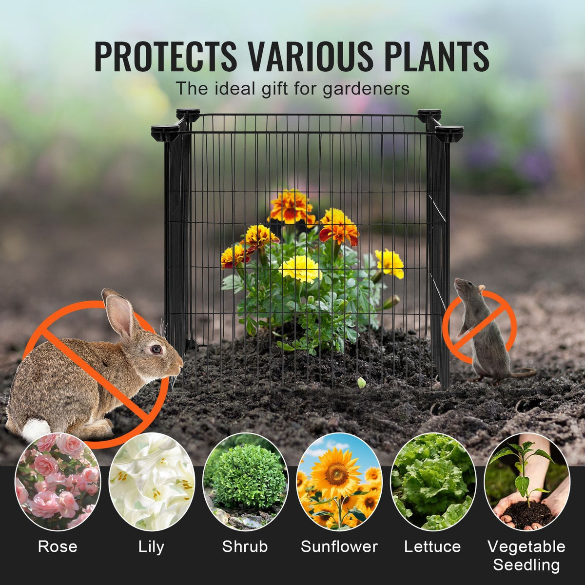 5 Pack Plant Protector from Animals, 15.35'' x 15.35'' Chicken Wire Plant Protector, Plant Cages for Outdoor Plants, Flowers & Vegetables, Keeps Bunny Chicken Squirrels Out, 20pcs Metal Mesh