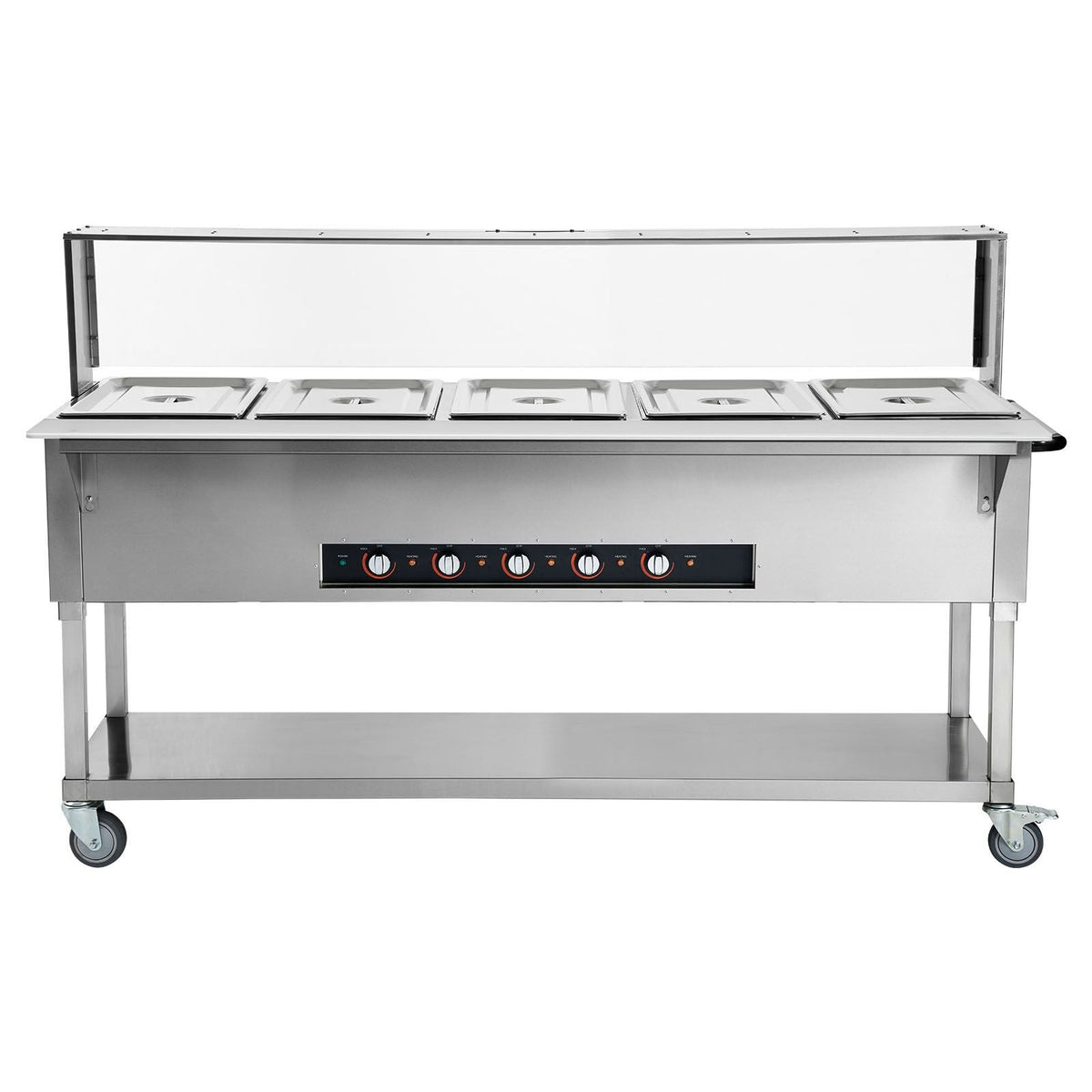 5-Pan Commercial Food Warmer, 5 x 20.6QT Electric Steam Table, 3750W Professional Buffet Catering Food Warmer with Acrylic Sneeze Guard, Food Grade Stainless Steel Server for Party Restaurant
