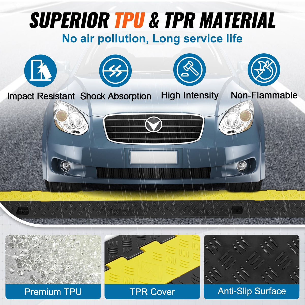 5 PCs Cable Protector Ramp, 2 Channel, 22000 lbs/axle Capacity Heavy Duty TPU Wire Cover Ramp Hose Protector Ramp Driveway, Traffic Speed Bump with TPR Flip-Open Top Cover, for Indoor & Outdoor