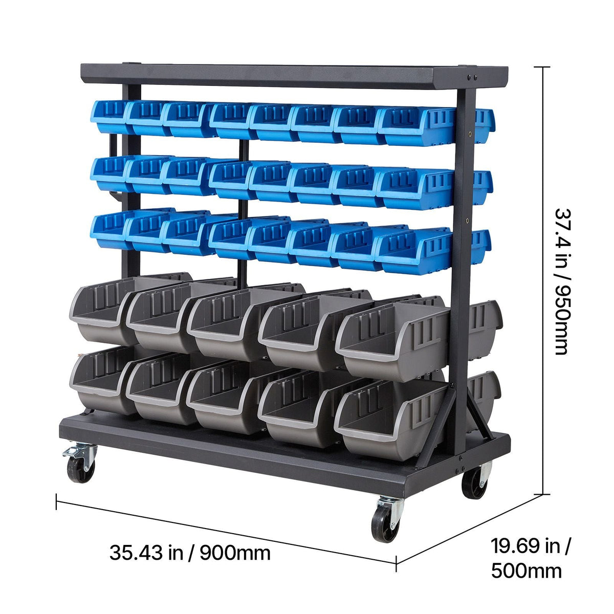 5-Tier Double-Sided Rolling Bin Storage Rack, 68 Organizer Bins, Dual-Sided Parts Organizer with Wheels, Mobile Tool Organizer Plastic Bins for Garage, Warehouse, Office, Restaurant, Classroom