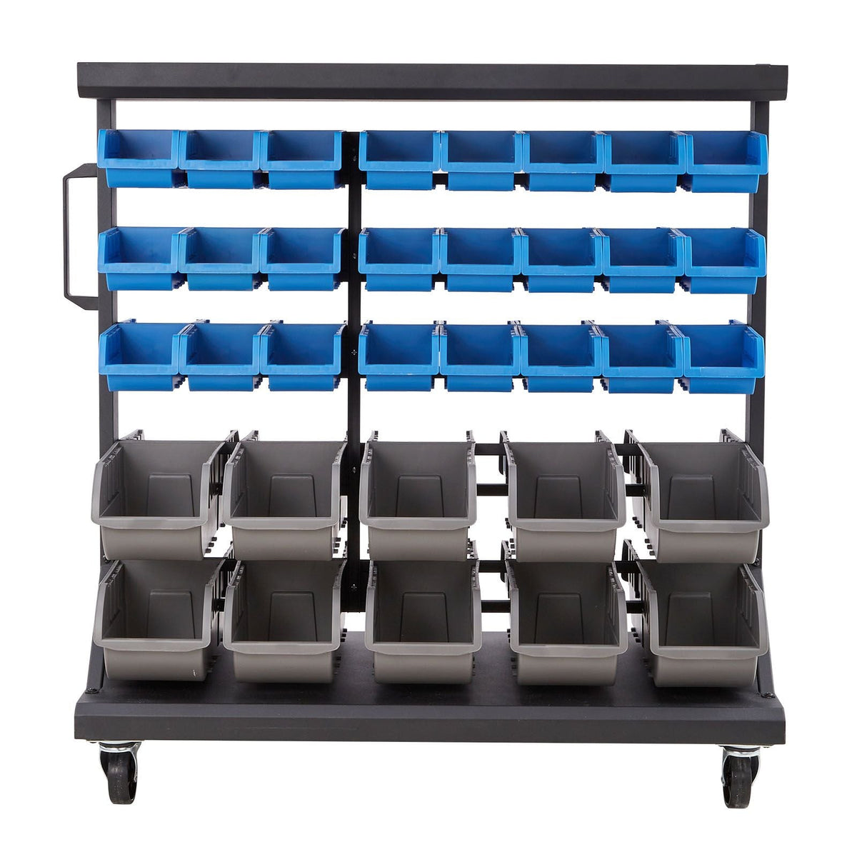 5-Tier Double-Sided Rolling Bin Storage Rack, 68 Organizer Bins, Dual-Sided Parts Organizer with Wheels, Mobile Tool Organizer Plastic Bins for Garage, Warehouse, Office, Restaurant, Classroom