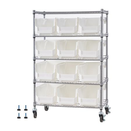5-Tier Rolling Bin Storage Rack, 12 Organizer Bins, Bin Rack Storage Steel Wire Shelving System with Wheels, Mobile Tool Organizer for Garage, Warehouse, Office, Restaurant, Classroom, Kitchen