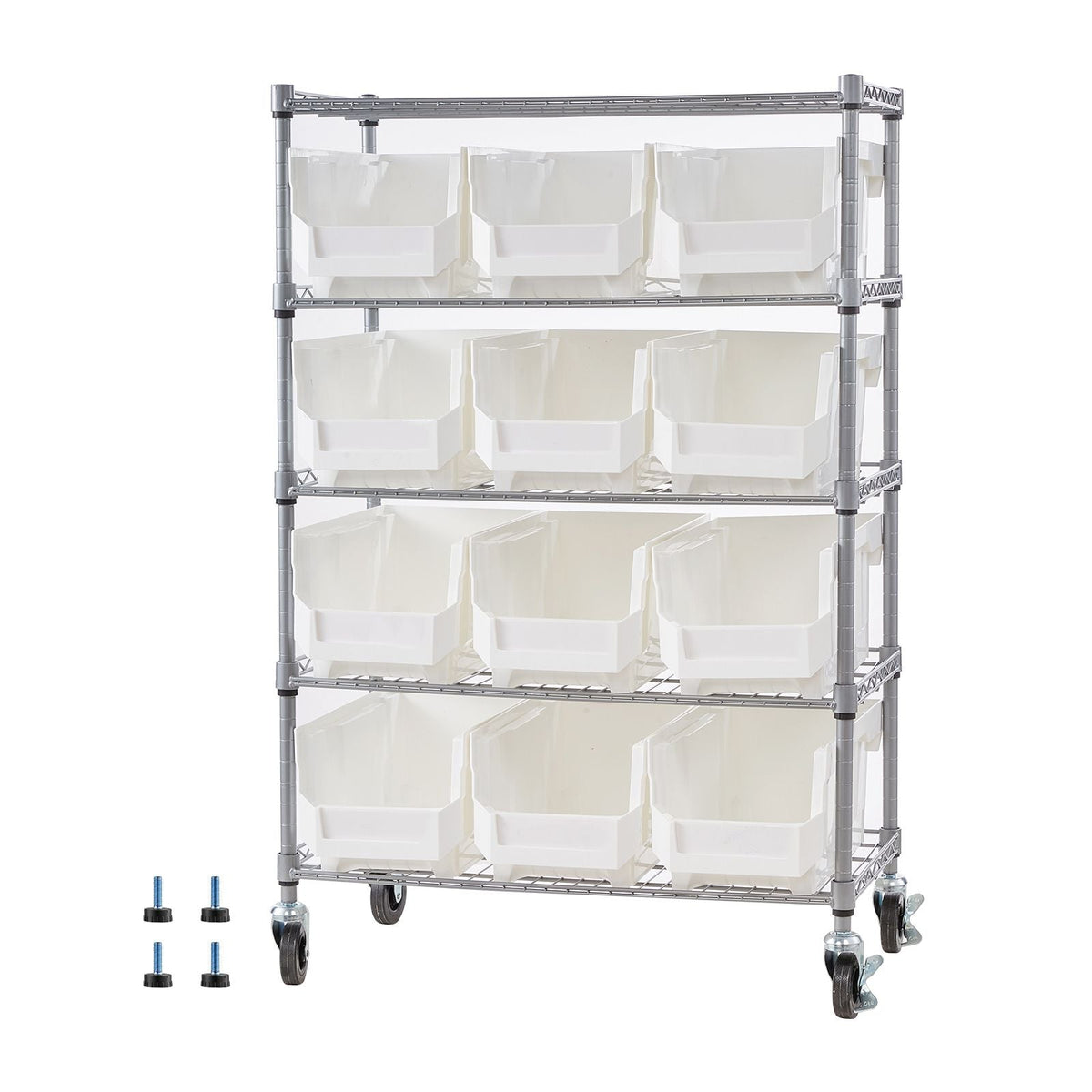 5-Tier Rolling Bin Storage Rack, 12 Organizer Bins, Bin Rack Storage Steel Wire Shelving System with Wheels, Mobile Tool Organizer for Garage, Warehouse, Office, Restaurant, Classroom, Kitchen