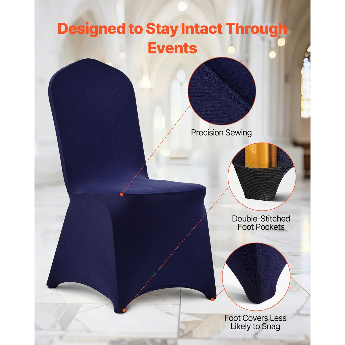50 Pcs Navy Blue Chair Covers, Polyester Spandex Chair Cover, Stretch Slipcovers for Wedding Party Dining Banquet Flat-Front Chair Covers, Fits Chair Measures up to 20.08 x 17.72 x 37.4 inch
