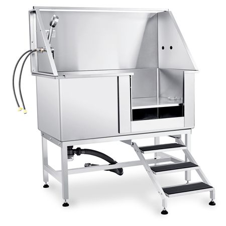 50" Pet Dog Bathing Station w/Stairs, Professional Stainless Steel Dog Grooming Tub w/ Soap Box, Faucet,Rich Accessory, Dog Bathtub for Large,Medium,Small Pets, Washing Sink for Home Right