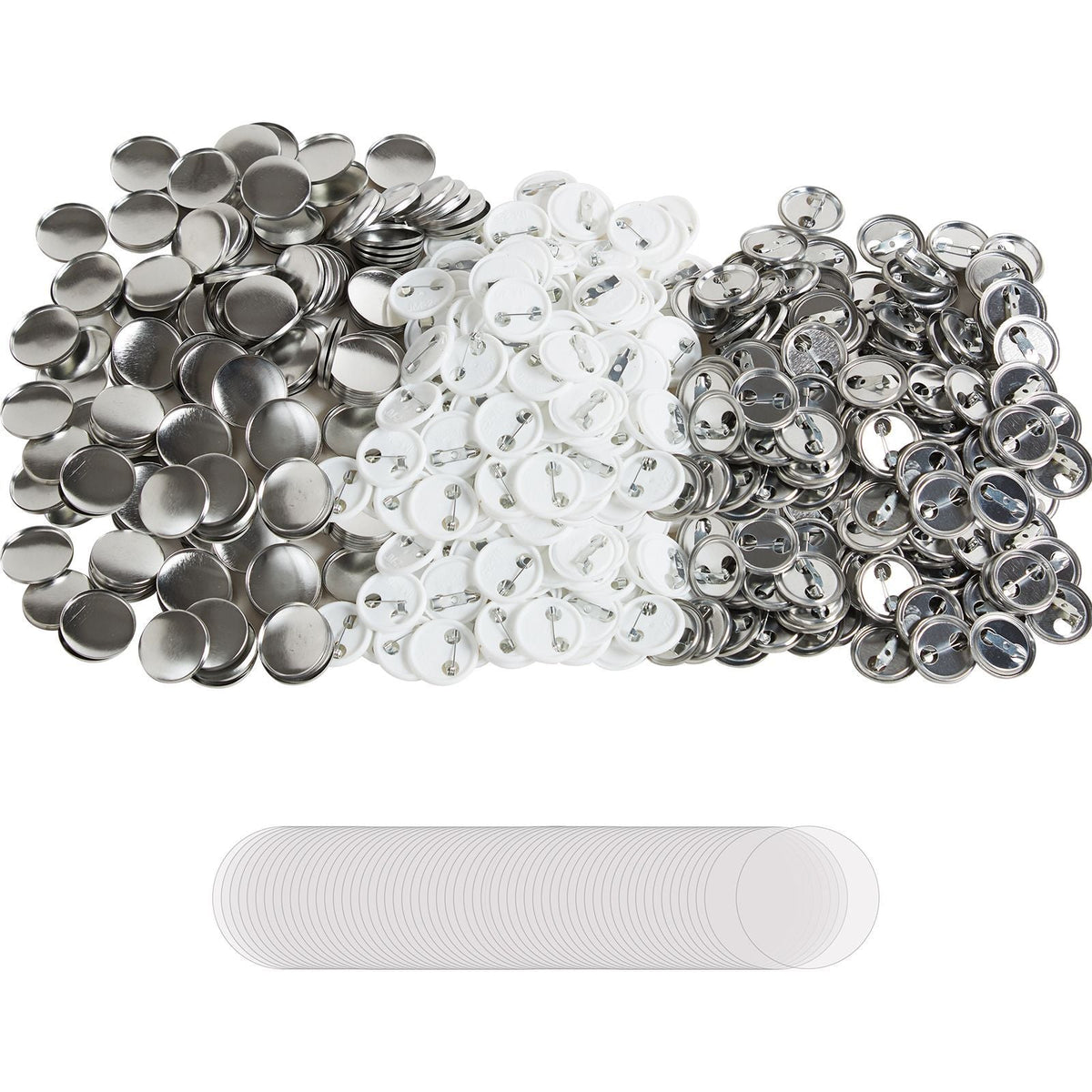 500 Sets 1 inch 25mm Pin Back Button Parts, DIY Round Button Badge Parts, Set Includes Metal Top, Plastic/Metal Button, Clear Film, and Blank Paper For Gifts Presents, Machine NOT Included