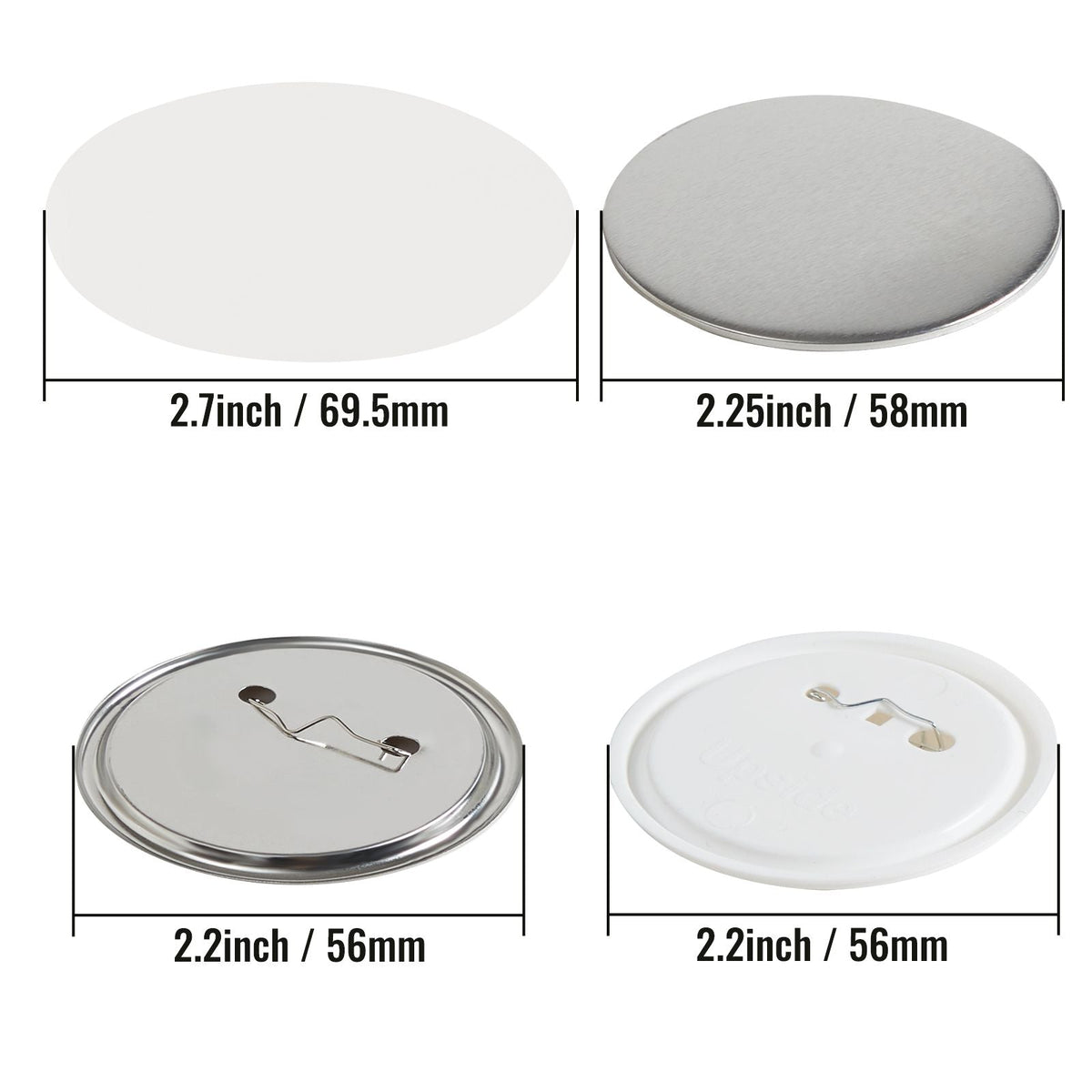 500 Sets 2.25 inch 58mm Pin Back Button Parts, DIY Round Button Badge Parts, Set Includes Metal Top, Plastic/Metal Button, Clear Film, and Blank Paper For Gifts Presents, Machine NOT Included