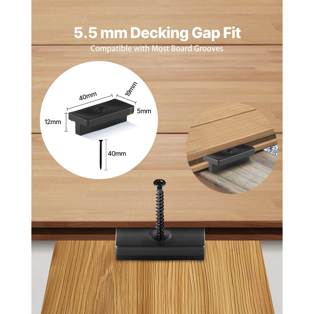 500PCS Hidden Deck Fasteners for Composite Decking Board, Universal Composite Clips & Plastic Hidden Fasteners with Metal Screws,Polypropylene PP Clips Works with 0.22 inch Gaps, Black