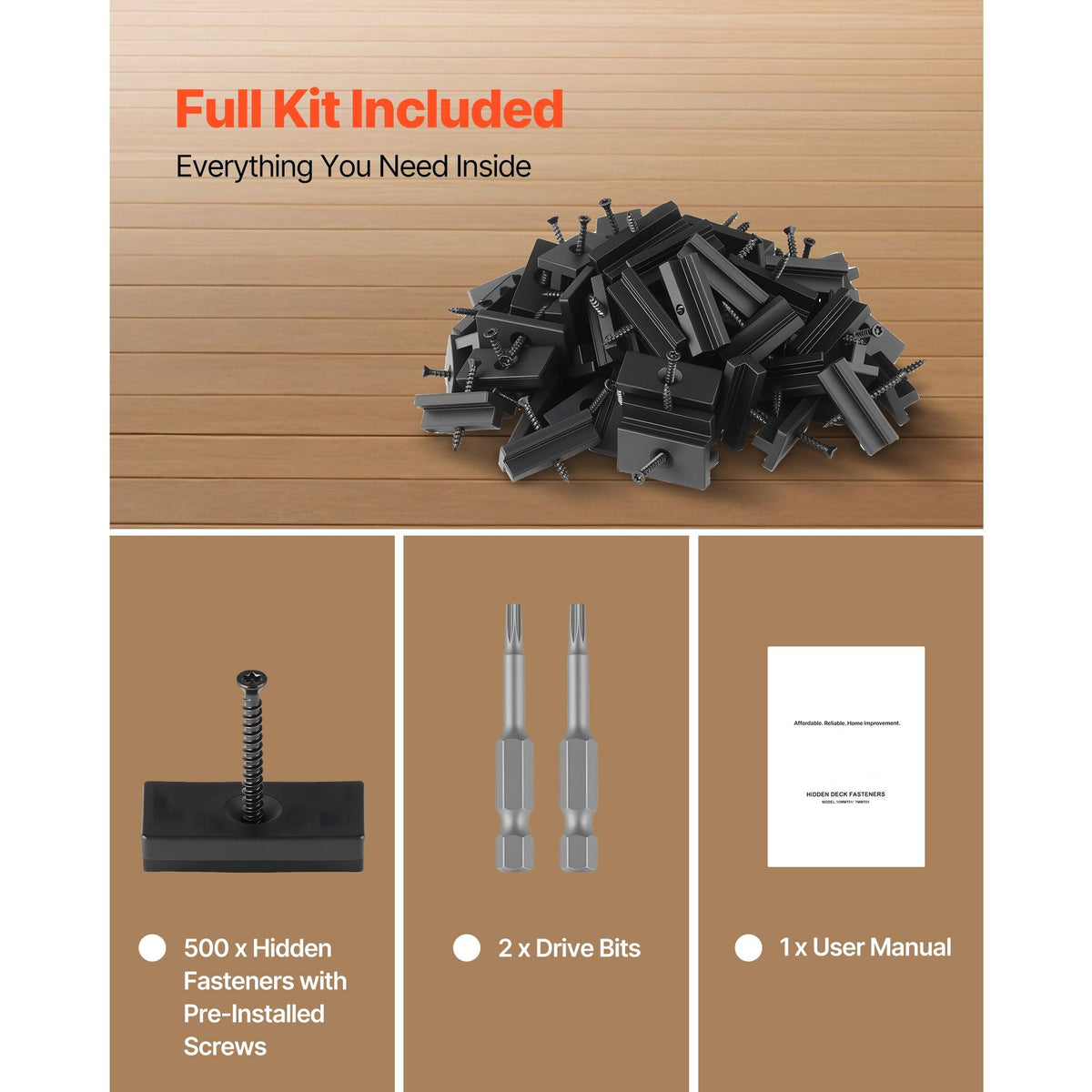 500PCS Hidden Deck Fasteners for Composite Decking Board, Universal Composite Clips & Plastic Hidden Fasteners with Metal Screws,Polypropylene PP Clips Works with 0.22 inch Gaps, Black