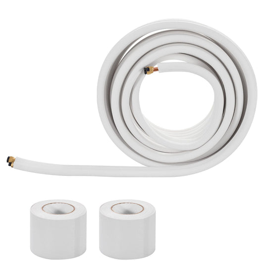 50ft Mini Split Line Set, 1/4' & 1/2' OD AC Copper Tubing Pipe, 3/8 White PE Thickened Insulated Coil with Flared Nuts, Strapping Tapes, for Mini Split Air Conditioner HVAC or Heat Pump System