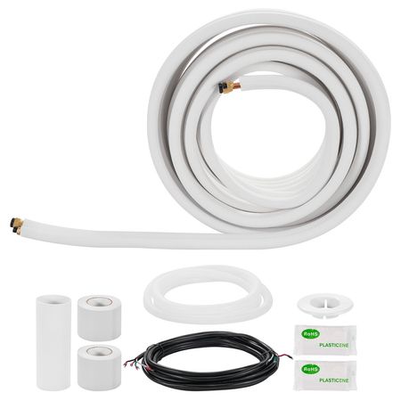 50ft Mini Split Line Set, 1/4' & 3/8' OD AC Copper Tubing Pipe, 3/8 White PE Thickened Insulated Coil with Flared Nuts, Rich Fittings, for Mini Split Air Conditioner HVAC or Heat Pump System
