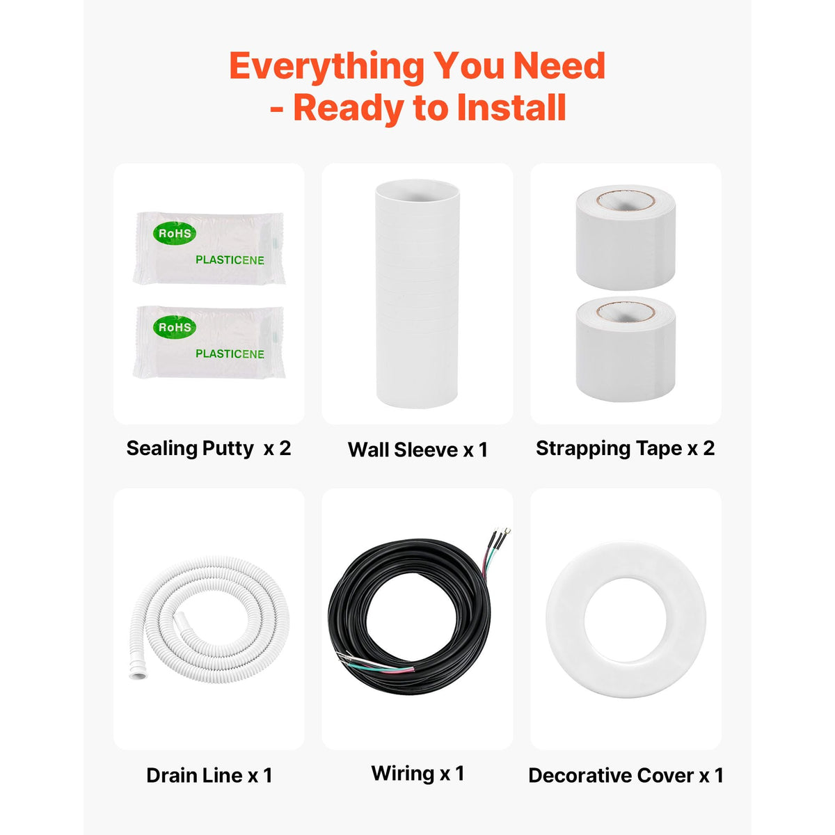 50ft Mini Split Line Set, 1/4' & 3/8' OD AC Copper Tubing Pipe, 3/8 White PE Thickened Insulated Coil with Flared Nuts, Rich Fittings, for Mini Split Air Conditioner HVAC or Heat Pump System