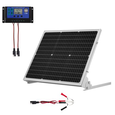 50W 12V Solar Battery Trickle Charger Maintainer, Mono Solar Panel Battery Charger with Upgraded MPPT Controller & Adjustable Mount Bracket, IP65 Waterproof for Car Boat RV Trailer House Roof