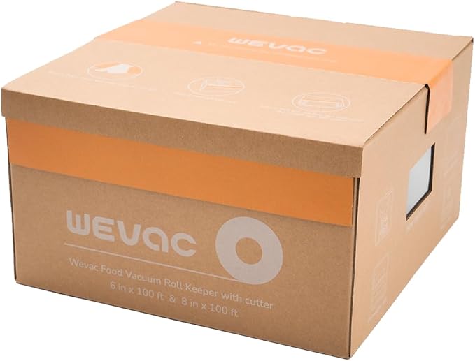 Wevac 6''x100' & 8''x100' 2 Rolls, Vacuum Seal Roll Keeper with Cutter, Ideal Vacuum Sealer Bags for Food Saver, BPA Free, Commercial Grade, Great for Storage, Meal prep and Sous Vide
