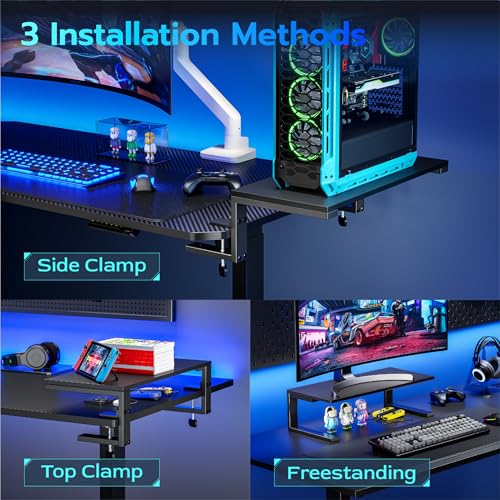 ARES WING 21.7 inches Desk Extender Shelf, 21.7"x 9.8" Versatile Clamp on Desk Shelf, Heavy Duty Desktop Organizer for Gaming and Office Accessories, Black - size: 22", style: no hook
