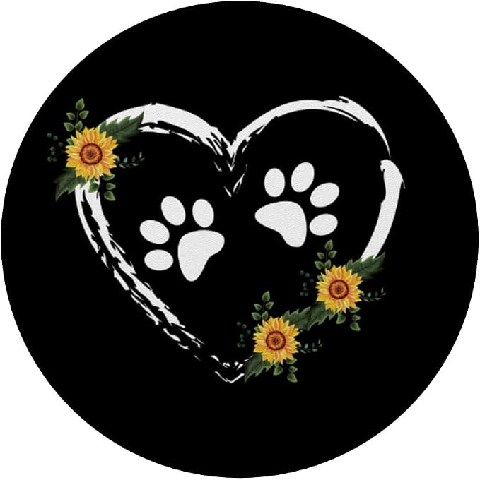 Sunflower Dog Heart With Paw Prints Dog Mom On Black PopSockets Standard PopGrip