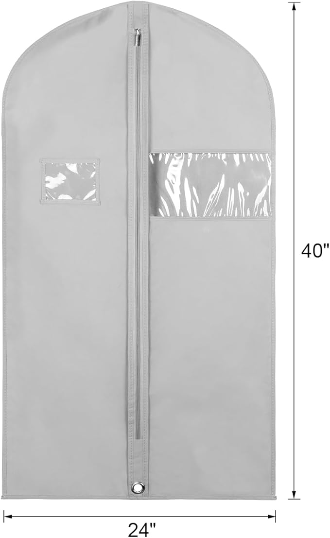 Syeeiex 40" Suit Bag, Set of 5 Garment Bag, Garment Bags for Hanging Clothes, Suit Bags for Closet Storage, Waterproof and Dustproof, Best for Suits, Shirts, T-shirts and Jackets on Closet(Grey)