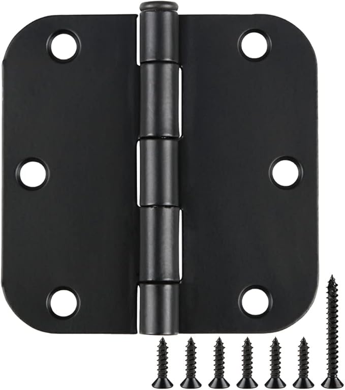 Rounded Door Hinges 3-1/2" x 3.5 Inch, 5/8 Radius, Matte Black 3 ½" 36 Pack No Squeak,Interior Hinge for Doors Office Bed Room,Outdoor Window,Constructition Iron Hardware for House Home Flat