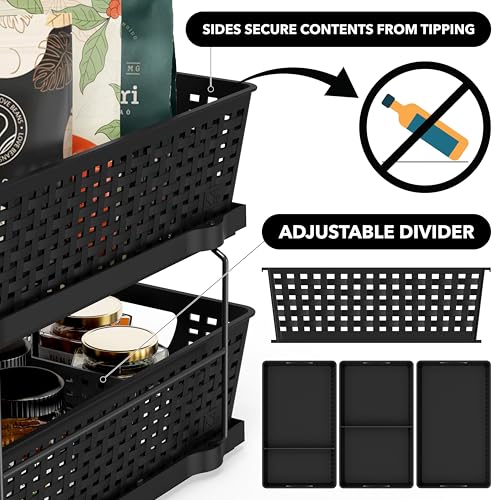 Simple Houseware 2 Tier Bathroom Organizer Tray Pull-Out Sliding Drawer, Under Sink Storage, Black - color: Black